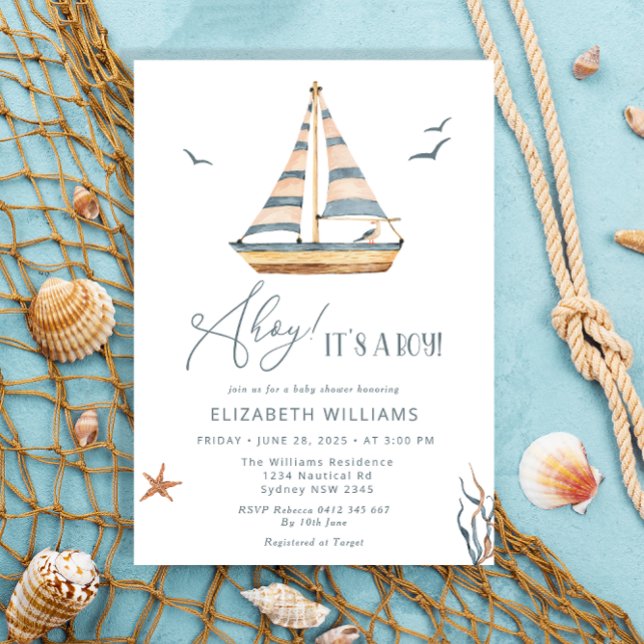 Ahoy It's A Boy Nautical Baby Shower Invitation (Creator Uploaded)