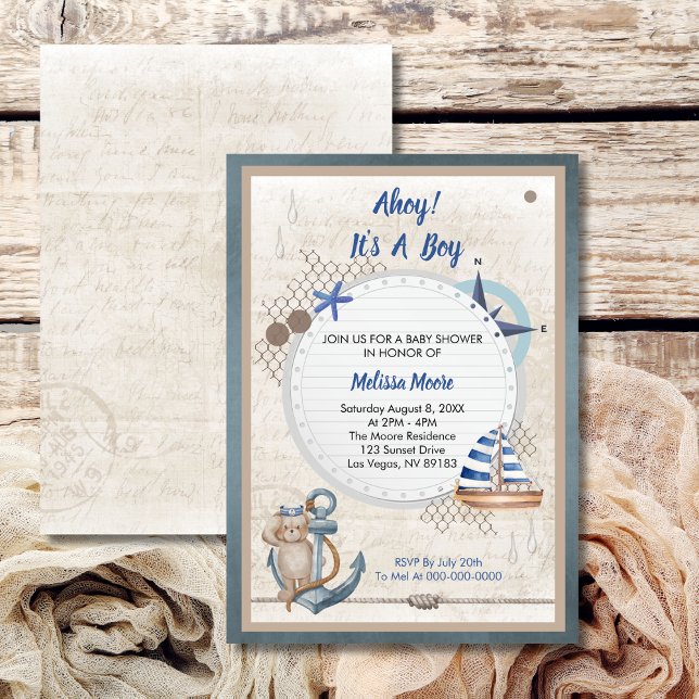 Ahoy it's a boy nautical baby shower invitation (Creator Uploaded)