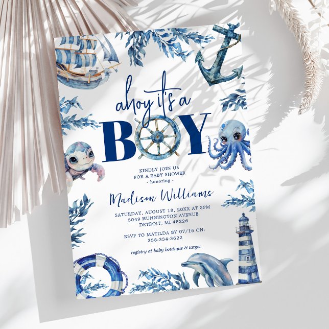 Ahoy it's a Boy Nautical Baby Shower Invitation (Creator Uploaded)