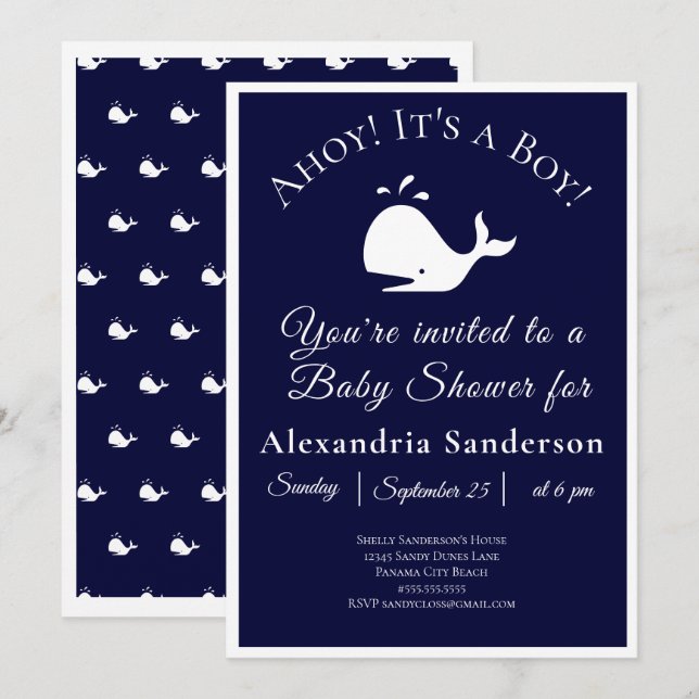 Ahoy it's a Boy! Nautical Baby Shower Invitation (Front/Back)