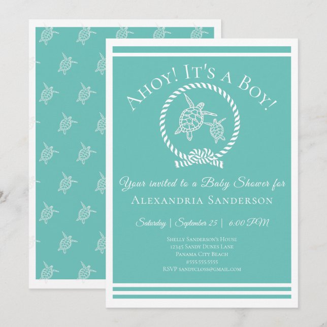 Ahoy it's a Boy! Nautical Baby Shower Invitation (Front/Back)