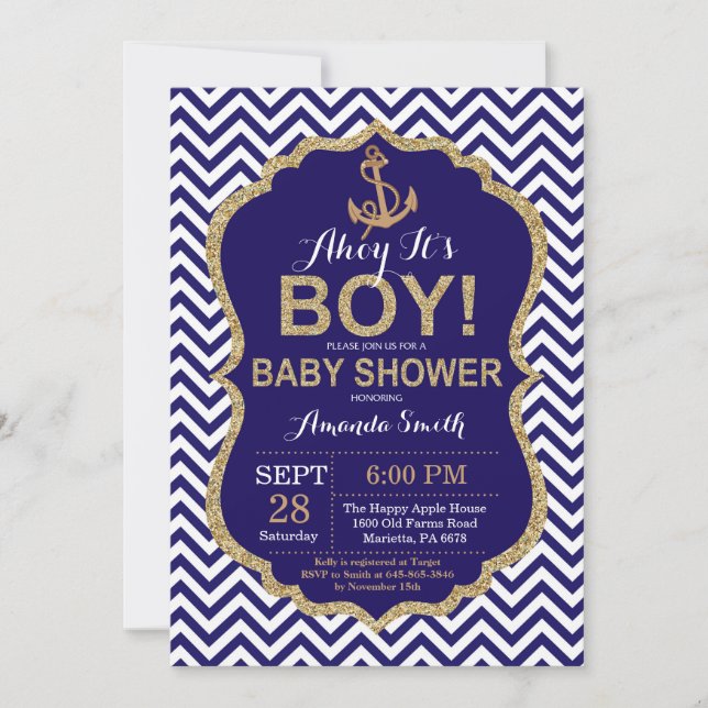Ahoy it's a Boy! Nautical Baby Shower Invitation (Front)