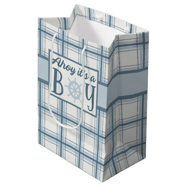Ahoy It's A Boy Nautical Baby Shower Medium Gift Bag (Front Angled)