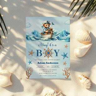 Ahoy It's a Boy Nautical Baby Shower - Modern Invitation