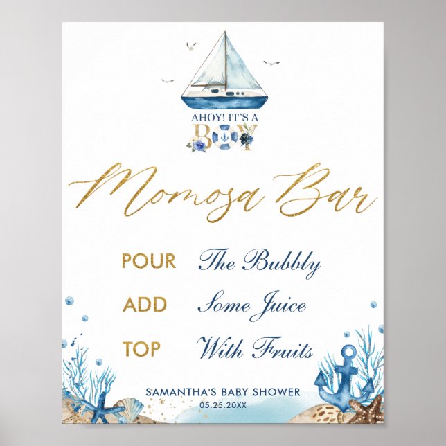 Ahoy It's a Boy Nautical Baby Shower Momosa Bar  Poster (Front)