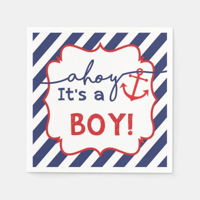 Ahoy It's a Boy! Nautical Baby Shower Paper Napkin (Front)