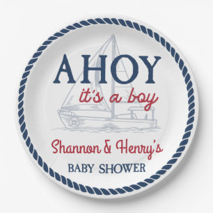 Ahoy It's a Boy Nautical Baby Shower Paper Plate