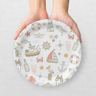 Ahoy It's A Boy Nautical Baby Shower Paper Plate