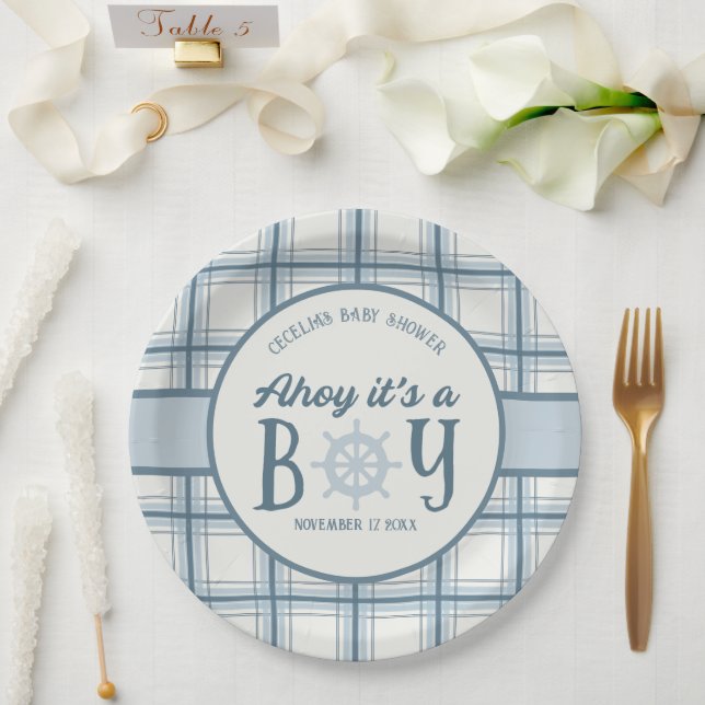 Ahoy It's A Boy Nautical Baby Shower Paper Plate (Wedding)