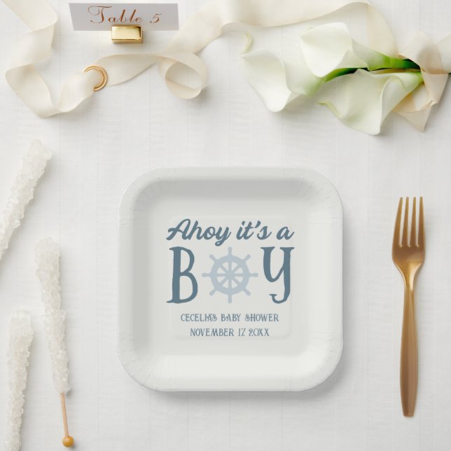 Ahoy It's A Boy Nautical Baby Shower Paper Plate (Wedding)