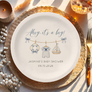 Ahoy It's a Boy Nautical Baby Shower Paper Plates