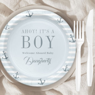 Ahoy It's a Boy Nautical Baby Shower Personalised Paper Plate