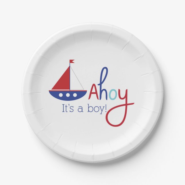 Ahoy its a boy! Nautical baby shower plate (Front)