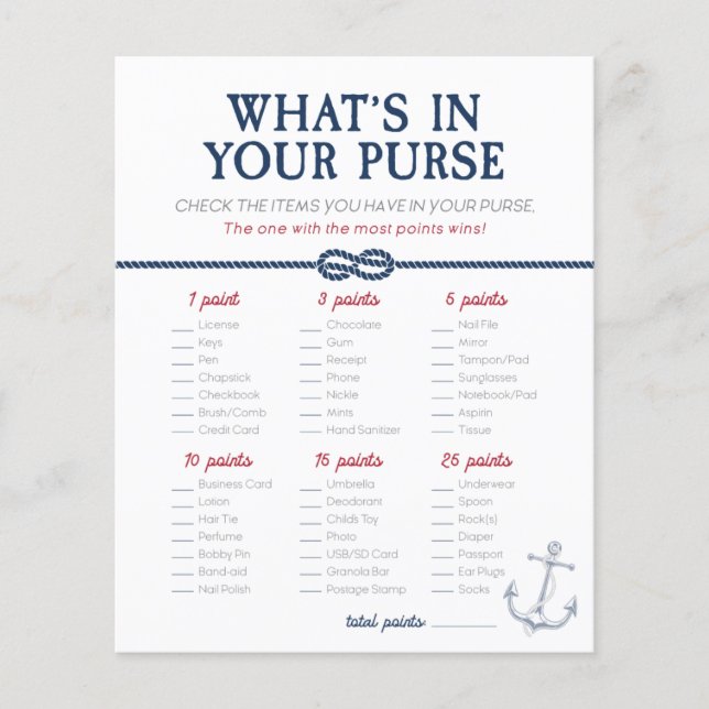 Ahoy It's a Boy Nautical Baby Shower Purse Game (Front)