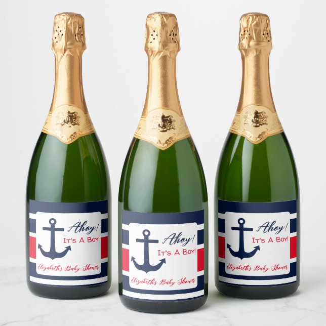 Ahoy It's A Boy! Nautical Baby Shower Sparkling Wine Label (Bottles)