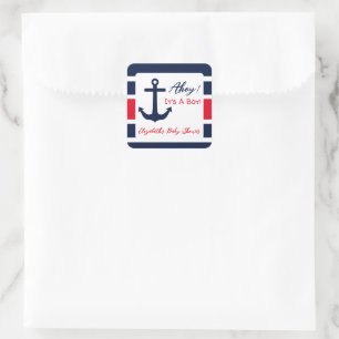 Ahoy It's A Boy! Nautical Baby Shower Square Sticker