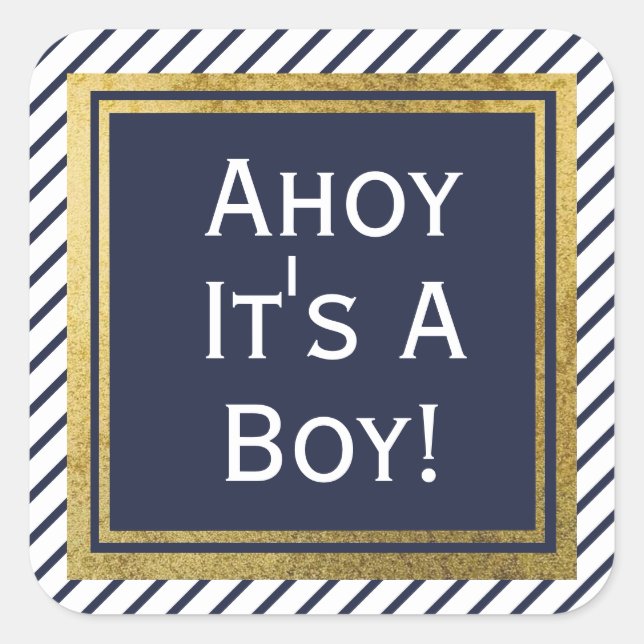 Ahoy Its A Boy Nautical Baby Shower Square Sticker (Front)