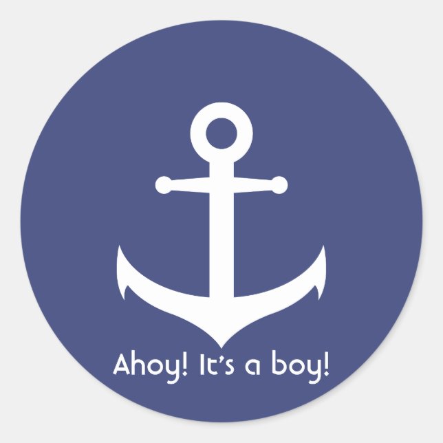 Ahoy! It's a Boy! Nautical Baby Shower Sticker (Front)