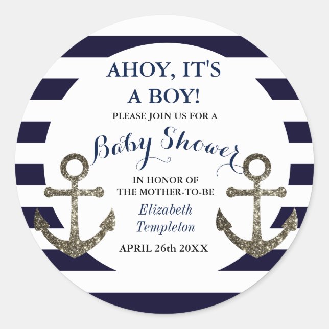 Ahoy It's a Boy Nautical Baby Shower Stickers (Front)