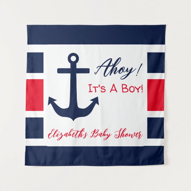 Ahoy It's A Boy! Nautical Baby Shower Tapestry (Front)