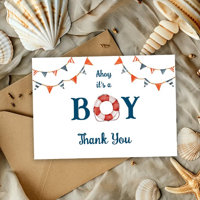 Ahoy It's a Boy Nautical Baby Shower Thank You Card (Creator Uploaded)