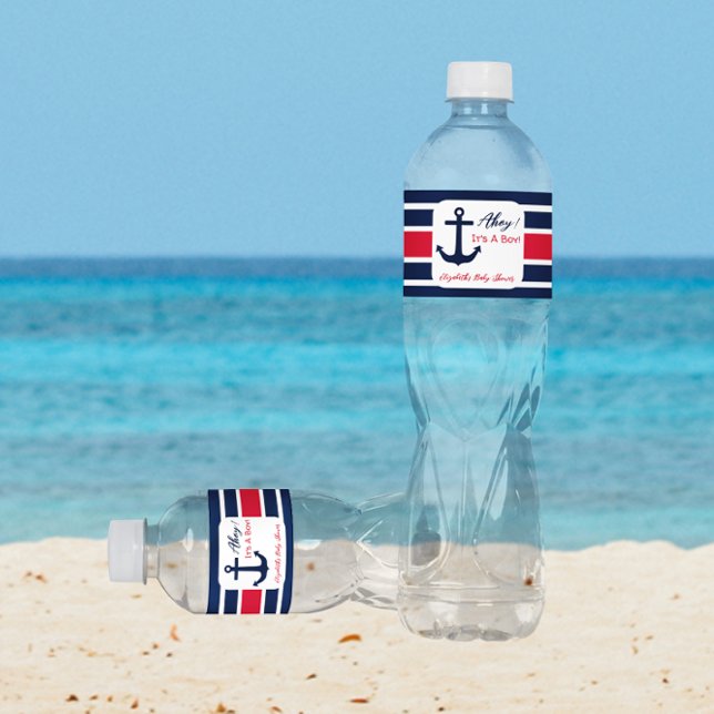 Ahoy It's A Boy! Nautical Baby Shower Water Bottle Label (Creator Uploaded)