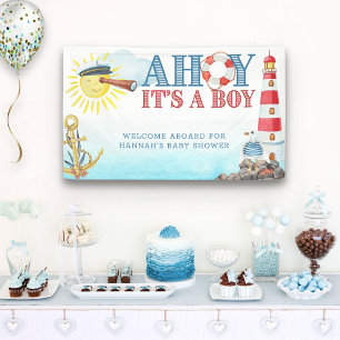 Ahoy it's a Boy Nautical Baby Shower Welcome Banner