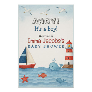 Ahoy It's a Boy Nautical Baby Shower Welcome Poster