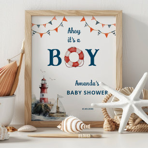 Ahoy It's a Boy Nautical Baby Shower Welcome  Poster