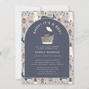 Ahoy It's a Boy Nautical Blue Baby Shower  Invitation