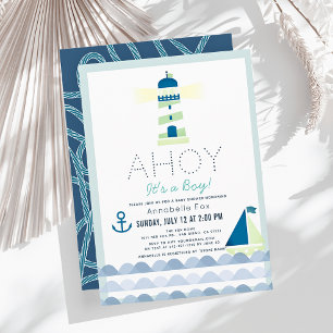Ahoy It's a Boy Nautical Blue Baby Shower Invitation