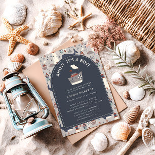 Ahoy It's a Boy Nautical Blue Baby Shower Invitation