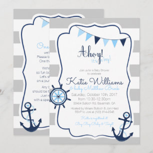 Ahoy its a Boy Nautical Blue Grey Baby Shower Card