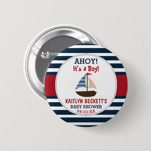 Ahoy It's A Boy! Nautical Boat Baby Shower 6 Cm Round Badge (Front & Back)