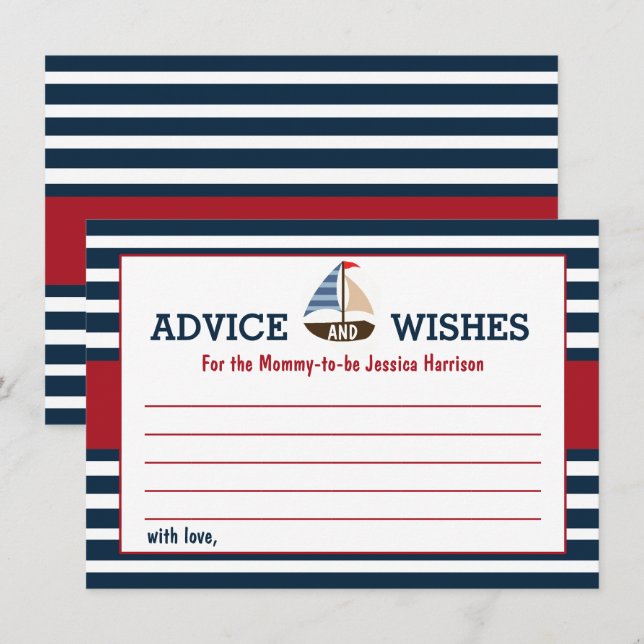 Ahoy It's A Boy! Nautical Boat Baby Shower Advice (Front/Back)