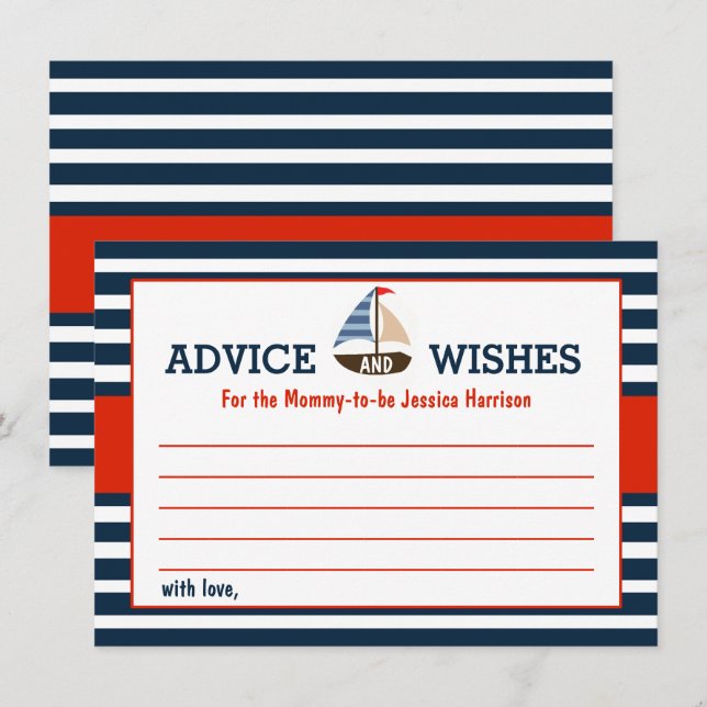 Ahoy It's A Boy! Nautical Boat Baby Shower Advice Card (Front/Back)