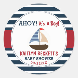 Ahoy It's A Boy! Nautical Boat Baby Shower Classic Round Sticker
