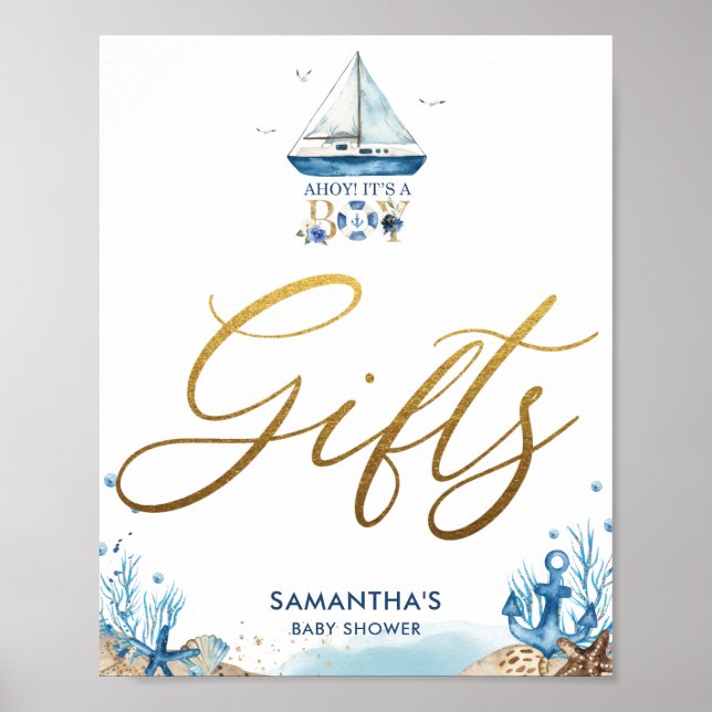 Ahoy It's a Boy Nautical Boat Baby Shower Gifts  Poster (Front)