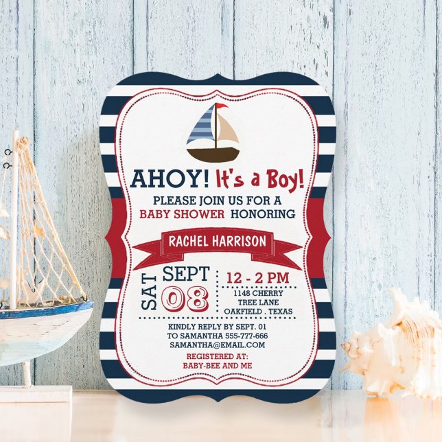 Ahoy It's A Boy! Nautical Boat Baby Shower Invites (Creator Uploaded)
