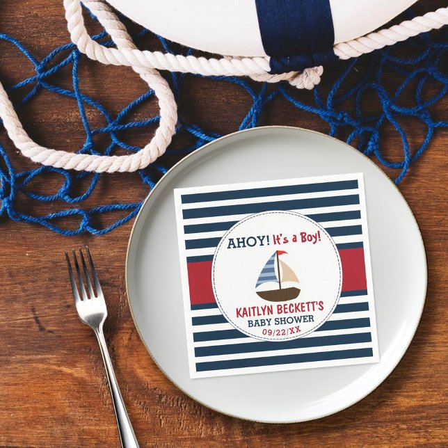 Ahoy It's A Boy! Nautical Boat Baby Shower Napkin (Creator Uploaded)