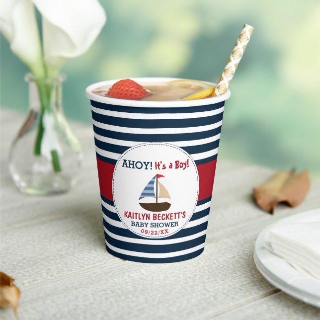 Ahoy It's A Boy! Nautical Boat Baby Shower Paper Cups (Insitu)