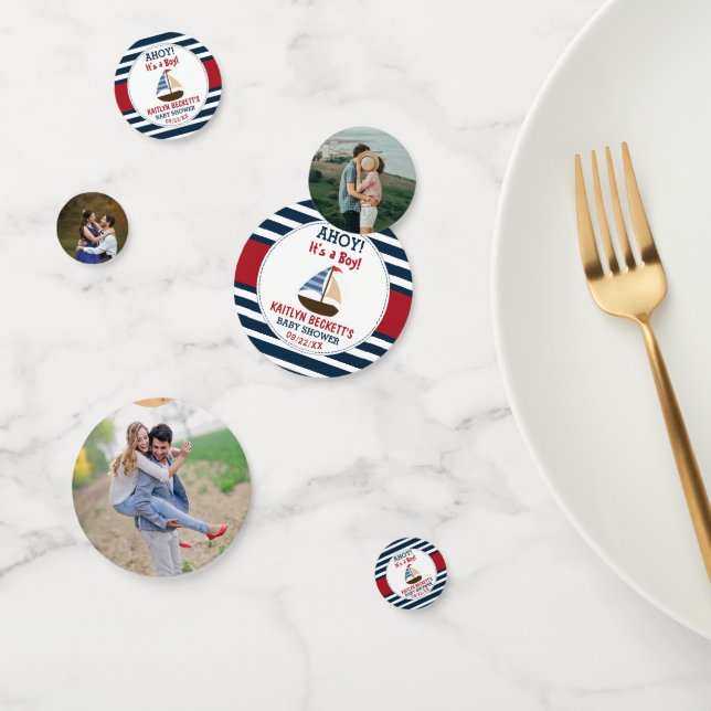 Ahoy It's A Boy! Nautical Boat Baby Shower Photo Confetti (Group)