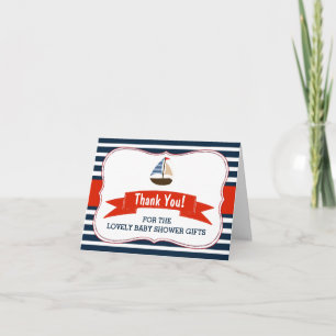 Ahoy It's A Boy! Nautical Boat Baby Shower Thanks Thank You Card