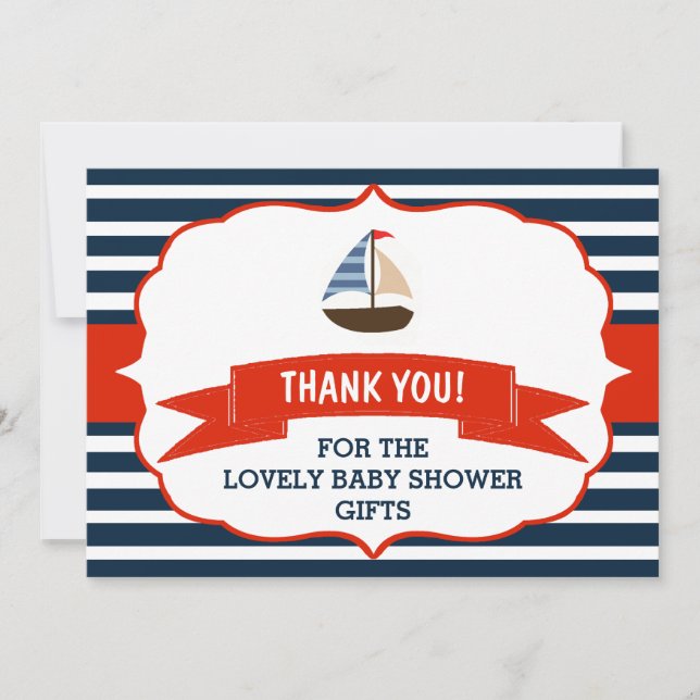 Ahoy It's A Boy! Nautical Boat Baby Shower Thanks Thank You Card (Front)