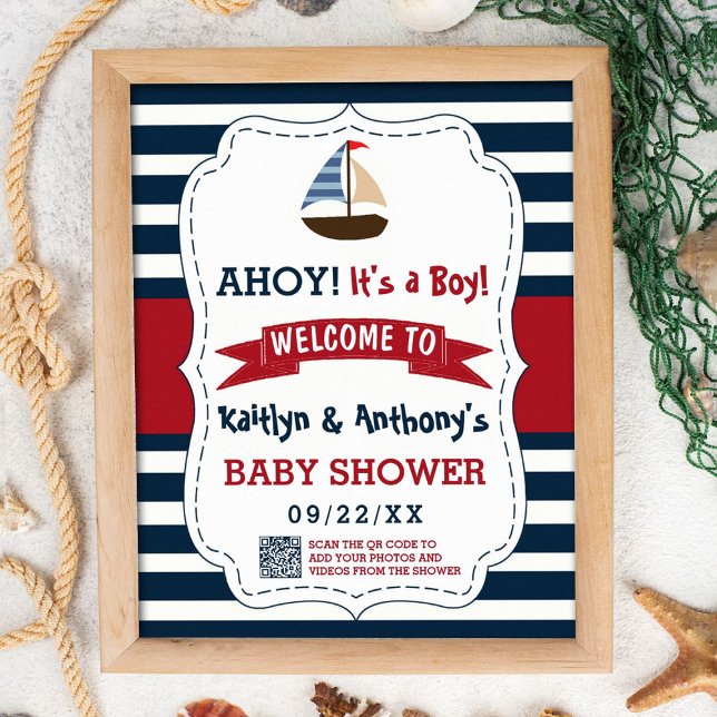 Ahoy It's A Boy! Nautical Boat Baby Shower Welcome Poster (Creator Uploaded)