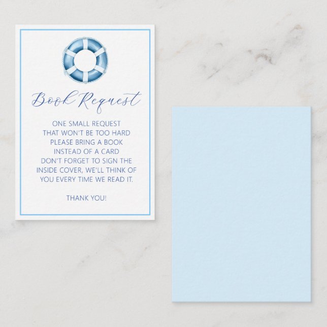 Ahoy It's a Boy Nautical Book Request Card – Blue  (Front/Back)