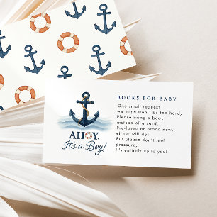 Ahoy It's A Boy Nautical Books For Baby Shower Enclosure Card