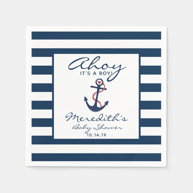 Ahoy it's a Boy Nautical Boy Baby Shower Napkin (Front)