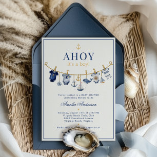 Ahoy It's a Boy Nautical Clothesline Baby Shower Invitation