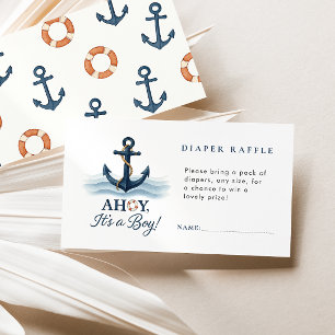 Ahoy It's A Boy Nautical Diaper Raffle Baby Shower Enclosure Card